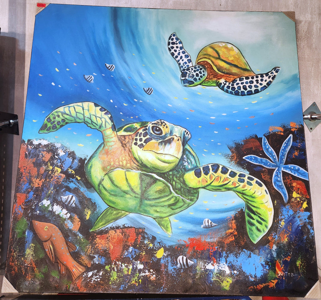 CUADRO OLEO TORTUGAS 100X100CM