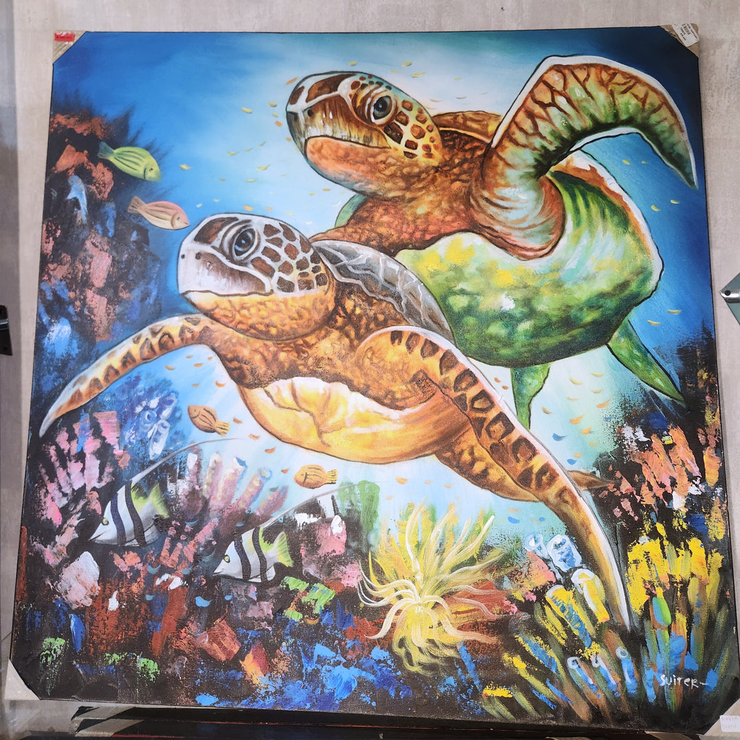 CUADRO OLEO TORTUGAS 100X100CM