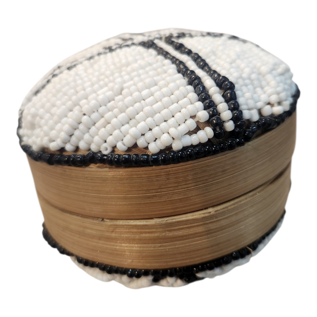 COFRE TEJIDO Y CUENTAS 12X12X8CM COD:110824