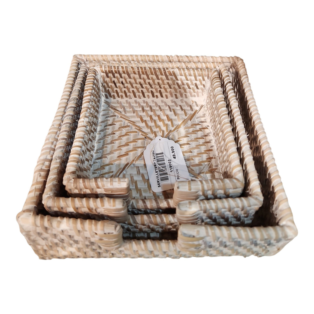 SERVILLETERO TEJIDO RATTAN SURTIDO 14X14X5.5CM COD:119002