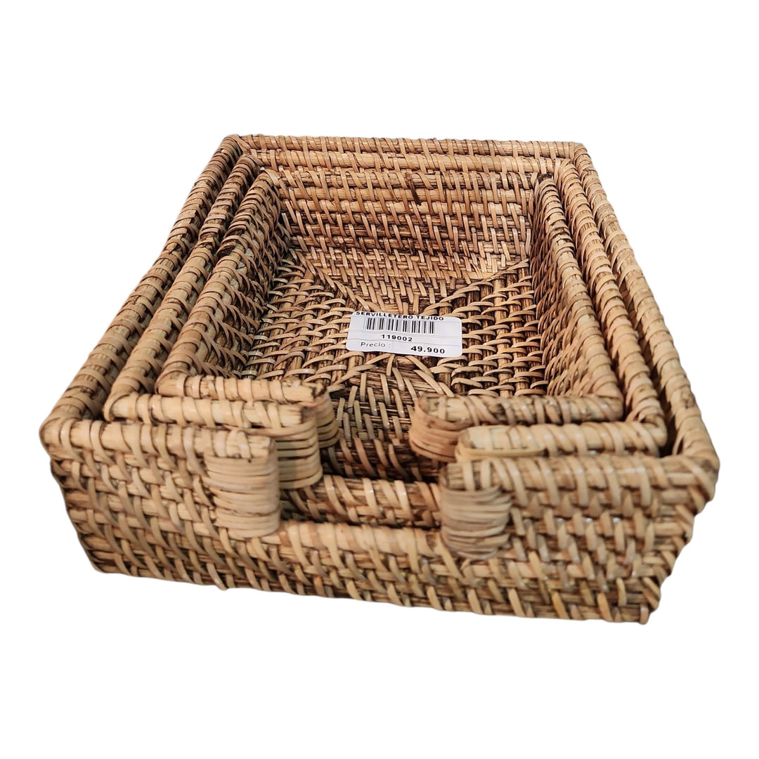 SERVILLETERO TEJIDO RATTAN SURTIDO 14X14X5.5CM COD:119002