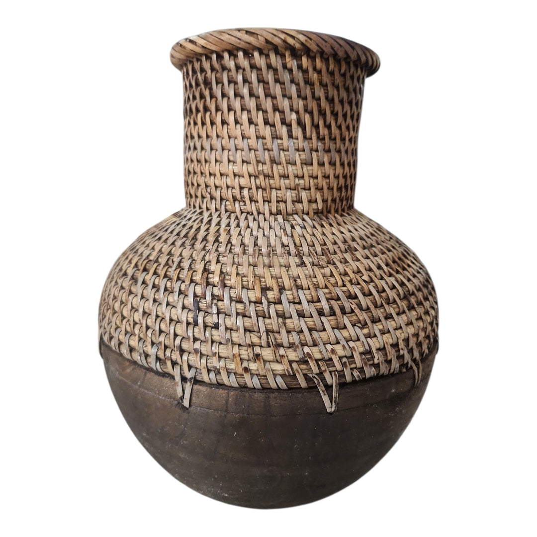 JARRÓN MADERA RATTAN PEQUEÑO 26.5CM