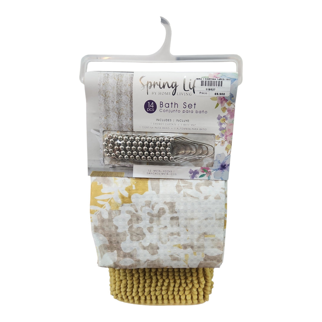 SET ALFOMBRA + CORTINA BAÑO 14PCS  180X180CM