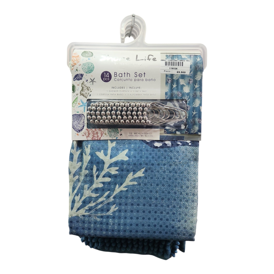 SET ALFOMBRA + CORTINA BAÑO 14PCS  180X180CM