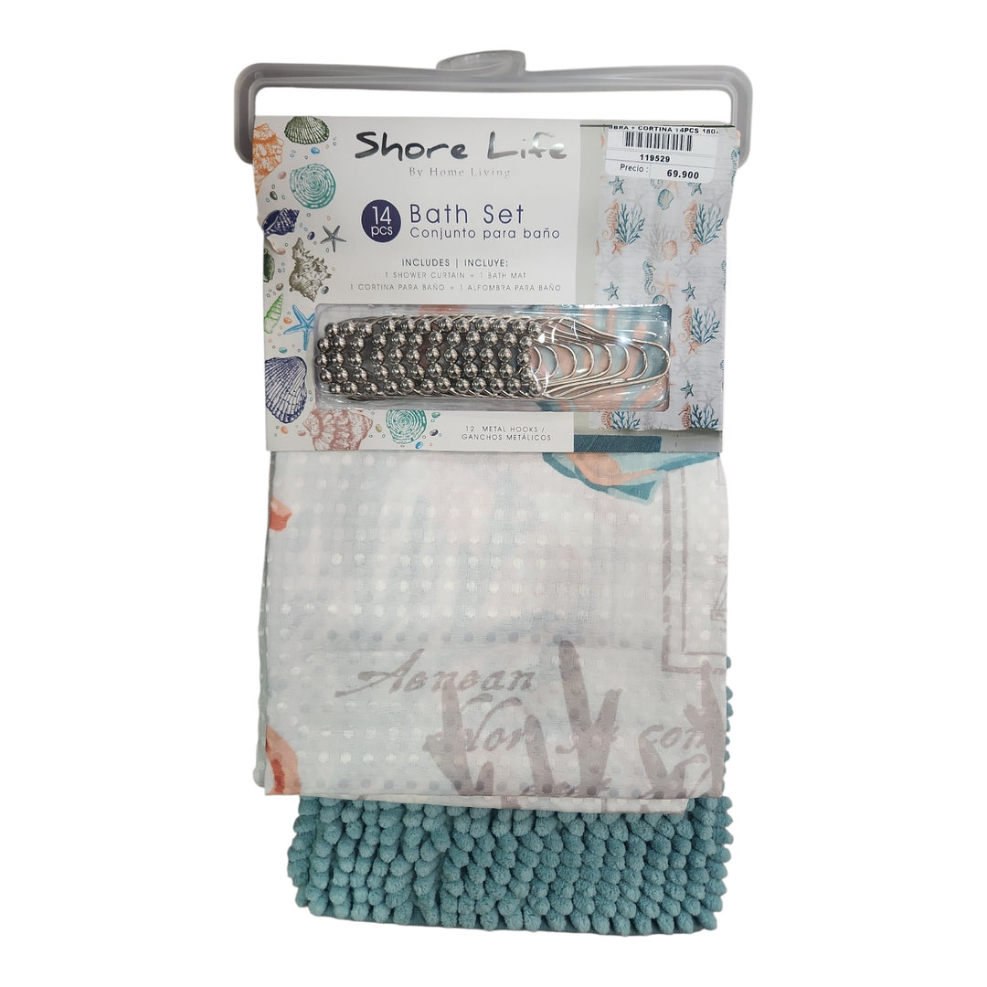 SET ALFOMBRA + CORTINA BAÑO 14PCS  180X180CM