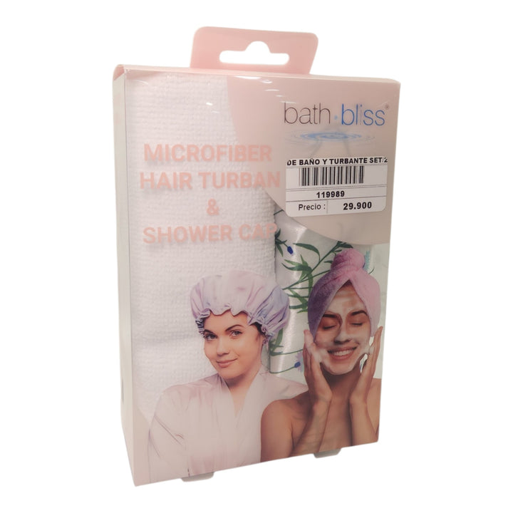 GORRO DE BAÑO Y TURBANTE  SET/2PCS SURTIDO 17.5X12X6CM