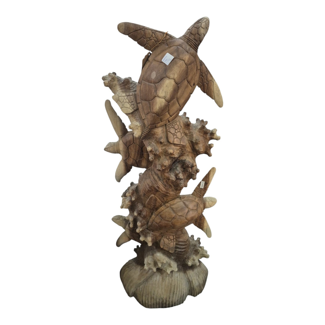 ESCULTURA TORTUGAS TALLADAS A MANO 104X42X18CM COD:122726