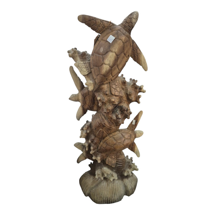 ESCULTURA TORTUGAS TALLADAS A MANO 104X42X18CM COD:122726