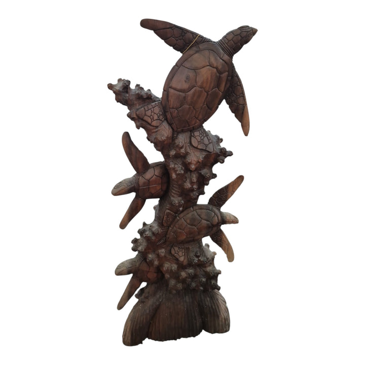 ESCULTURA TORTUGAS TALLADAS A MANO 104X42X18CM COD:122726